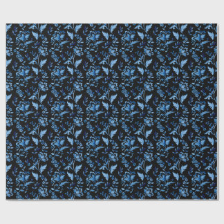 Papel De Presente Monograma Elegante Padrão Floral Azul Vintage