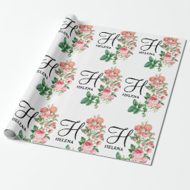 Papel De Presente Monograma Floral Botânico Personalizado Vintage