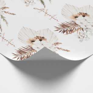 Papel De Presente Monograma Floral de Grama Pampas Boho Rústico