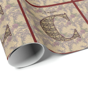 Papel De Presente Monograma Floral Inicial C Seu Nome Elegante