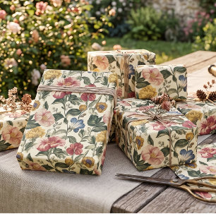 Papel De Presente Monograma Floral Vintage