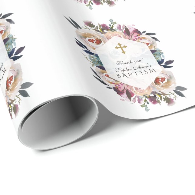 Papel De Presente Monograma Geométrico Geométrico Dusty Blue Pink (Ponta do rolo)