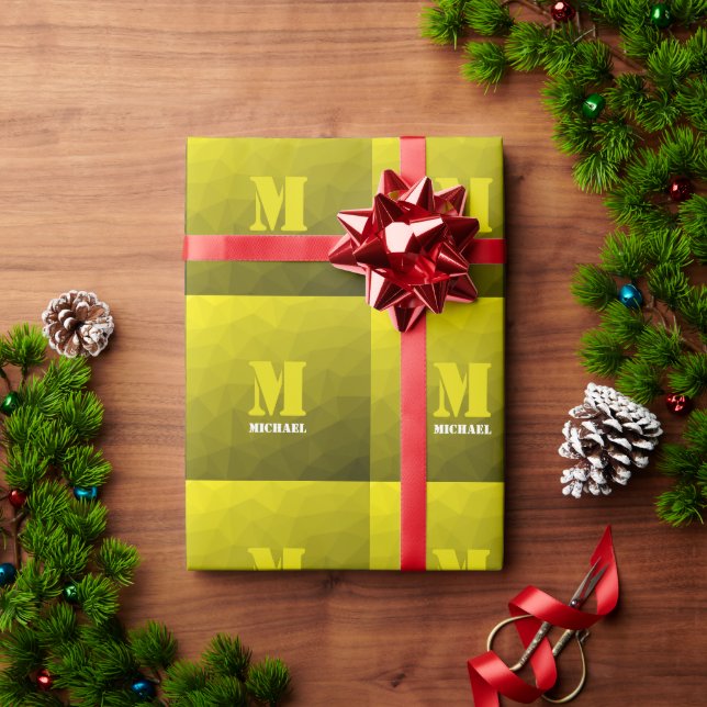 Papel De Presente Monograma geométrico ombre amarelo padrão de malha (Presente de Natal)