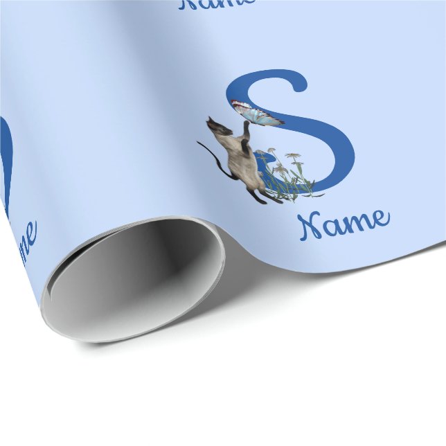 Papel De Presente Monograma Inicial de Gato Siames S Personalizado (Ponta do rolo)