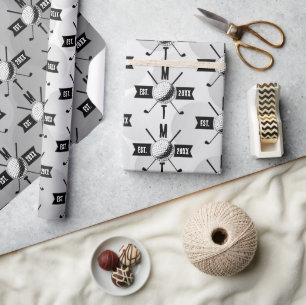 Papel De Presente Monograma Inicial do Clube e Textura da Bola de Go