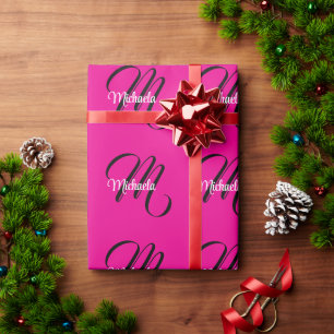 Papel De Presente Monograma inicial minimalista moderno nome rosa qu