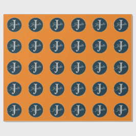 Papel De Presente Monograma laranja cinza azul personalizado Elegant