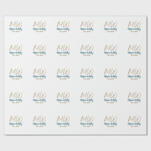 Papel De Presente Monograma marrom azul turquesa ano de fundação sim