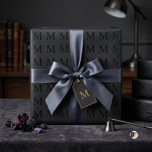 Papel De Presente Monograma Minimalista em Preto Fosco com Letra M S