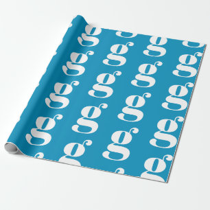 Papel De Presente Monograma moderno, azul claro, branco, inicial
