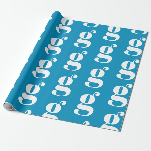 Papel De Presente Monograma moderno, azul claro, branco, inicial (Desenrolado)