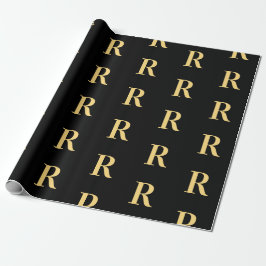 Papel De Presente Monograma Moderno Dourado Negro