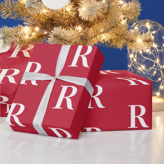 Papel De Presente Monograma Moderno Natal Vermelho Mínimo (Feriados)