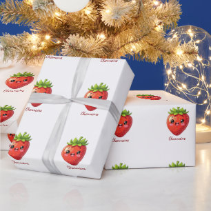 Papel De Presente Monograma morango kawaii fofo