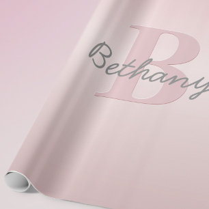 Papel De Presente Monograma & Nome Personalizado Rosa Fofo
