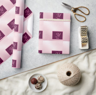 Papel De Presente Monograma ombre com brilho suave feminino rosa men