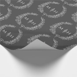 Papel De Presente Monograma oval de folha desenhando cinza escura br