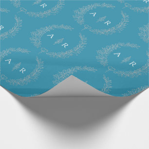 Papel De Presente Monograma oval folha de prata em aqua