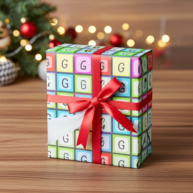 Papel De Presente Monograma personalizado, Aniversário de criança co (Criador carregado)