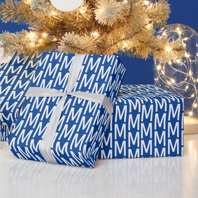 Papel De Presente Monograma personalizado branco-moderno, aniversári (Feriados)