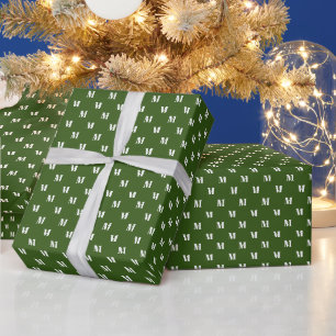 Papel De Presente Monograma personalizado branco verde da floresta E