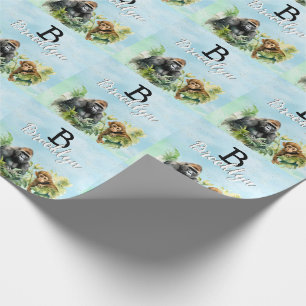 Papel De Presente Monograma Personalizado da Selva de Gorilla Chimpa