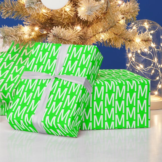 Papel De Presente Monograma personalizado de ecrã verde moderno inic (Feriados)