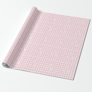 Papel De Presente Monograma Personalizado de Xadrez Rosa para Menina