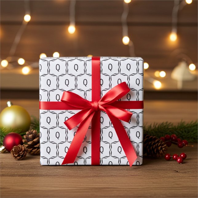 Papel De Presente Monograma personalizado elegante em preto e branco (Criador carregado)