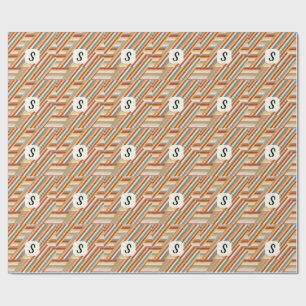 Papel De Presente Monograma Personalizado Retro Moderno 70s Geométri