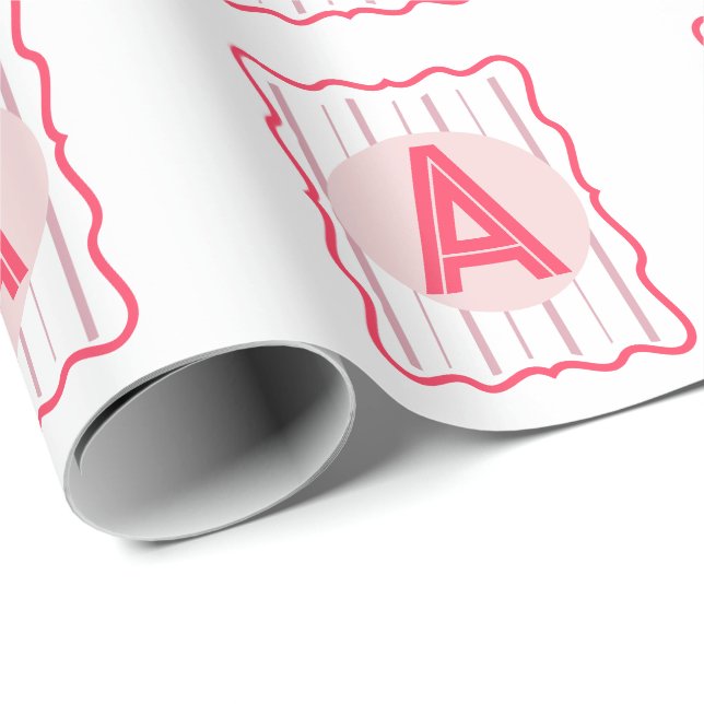 Papel De Presente Monograma Personalizado Rosa com Borda Ondulada (Ponta do rolo)