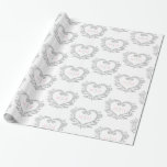 Papel De Presente Monograma prateado, iniciais cor-de-rosa branca<br><div class="desc">Efeito prateado arte cardíaca com um monograma inicial cor-de-rosa num papel branco de embrulho de presente. Design de corações com o monograma dos seus casais. Outras cores e itens correspondentes estão disponíveis. © Placa gráfica decorativa original e design por Sarah Trett para www.mylittleeden.com no Zazzle.</div>