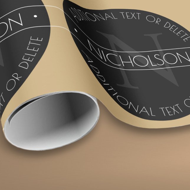 Papel De Presente Monograma Preto Branco Dourado Moderno Elegante Ed (Criador carregado)