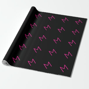 Papel De Presente Monograma rosa e preto moderno editável