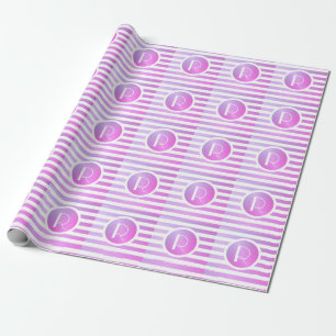 Papel De Presente Monograma Roxo e Listras Brancas