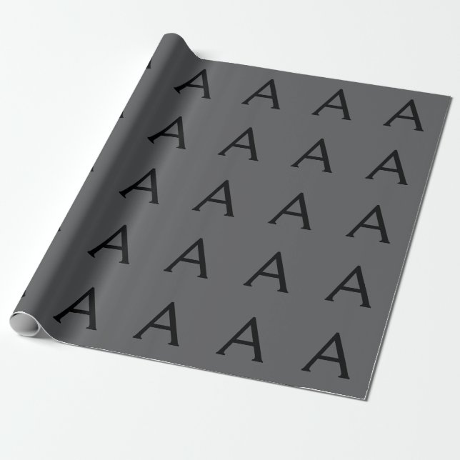 Papel De Presente Monograma Simples Clássico Cinza Adicionar Nome In (Desenrolado)