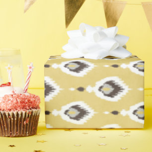 Papel De Presente Monograma tribal de ikat amarelo-boho