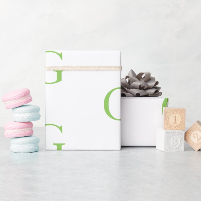 Papel De Presente Monograma Verde Lima e Branco (Chá de bebê)