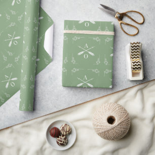 Papel De Presente Monograma Verde Musgo e Flechas