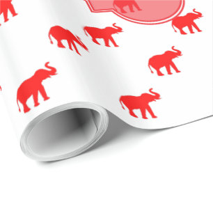 Papel De Presente Monograma vermelho bonito do elefante