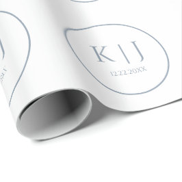 Papel De Presente Monogramas Azul Empoeirado Elegante Casamento Mini