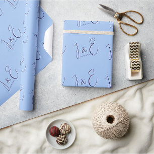 Papel De Presente Monogramas Iniciais de Casal Moderno e Data Bebê A