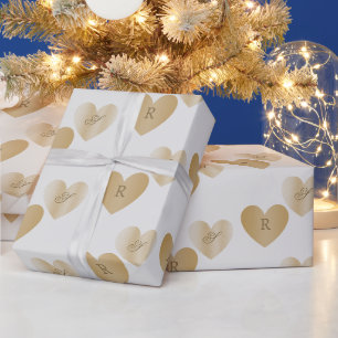 Papel De Presente Monogramas Personalizados, Dobrando os Corações Do