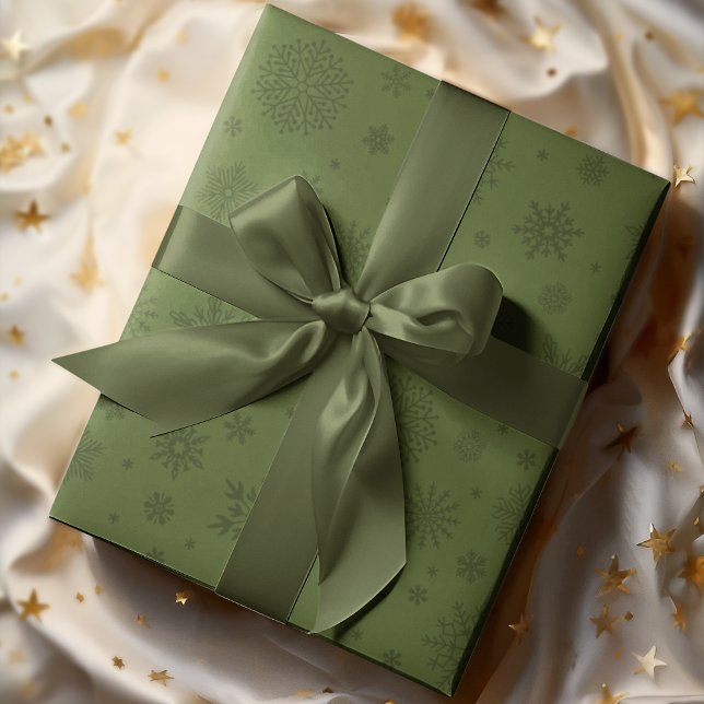 Papel De Presente Monotone Winter Snowflake Olive Green (Criador carregado)