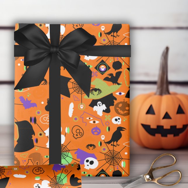 Papel De Presente Monster Mash-Up Halloween Festivo (Monster Mash-Up Festive Halloween Wrapping Paper)