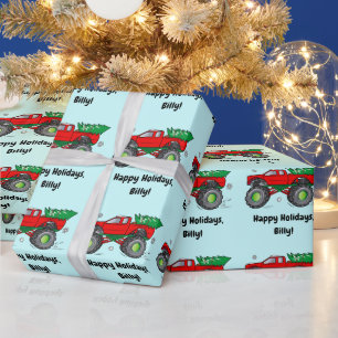 Papel De Presente Monster Truck com o nome da árvore de Natal Person