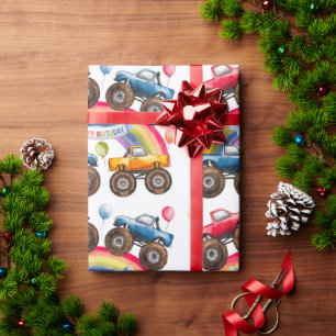 Papel De Presente Monster Truck Rainbow Boy Birthday Bash