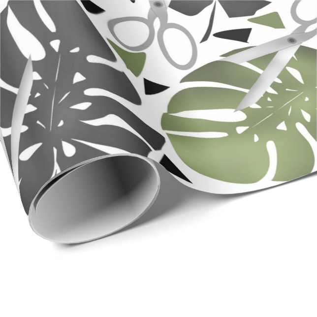 Papel De Presente Monstera impressão tropical deixa tesoura exo selv (Ponta do rolo)