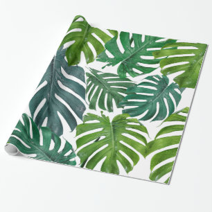 Papel De Presente Monstera Palm - Folhas Tropicais Verdes
