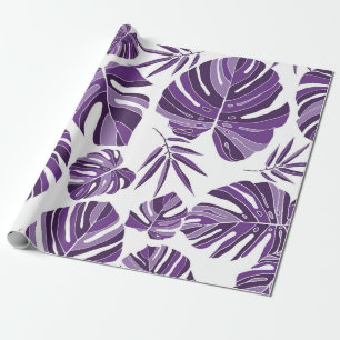 Papel De Presente Monstera violenta tropical deixa um padrão sem cos